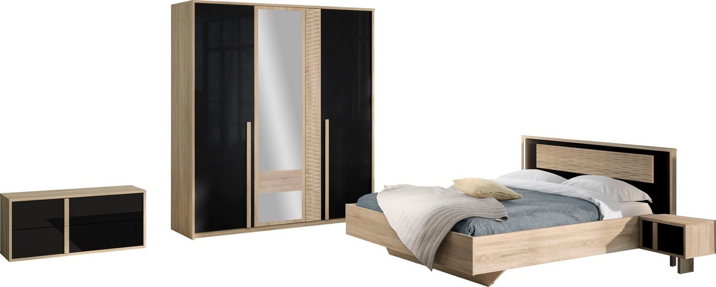 Gami Schlafzimmer-Set Curtys, (5-St., 1x Bett, 2x hängende Nachttische, 1x Kleiderschrank und 1x Lowboard) von Gami
