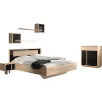 Gami Schlafzimmer-Set "Curtys", (6 St., 1x Bett, 2x hängende Nachttische, 1x Kommode und 2x Wandregal) von Gami