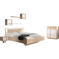 Gami Schlafzimmer-Set "Curtys", (6 St., 1x Bett, 2x hängende Nachttische, 1x Kommode und 2x Wandregal) von Gami