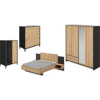 Gami Schlafzimmer-Set "Mimizan", (4 St., Bett, 2x Nachttische, Kleiderschrank, Kommode, Garderobenschrank) von Gami