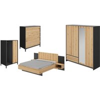 Gami Schlafzimmer-Set "Mimizan", (4 St., Bett, 2x Nachttische, Kleiderschrank, Kommode, Garderobenschrank) von Gami