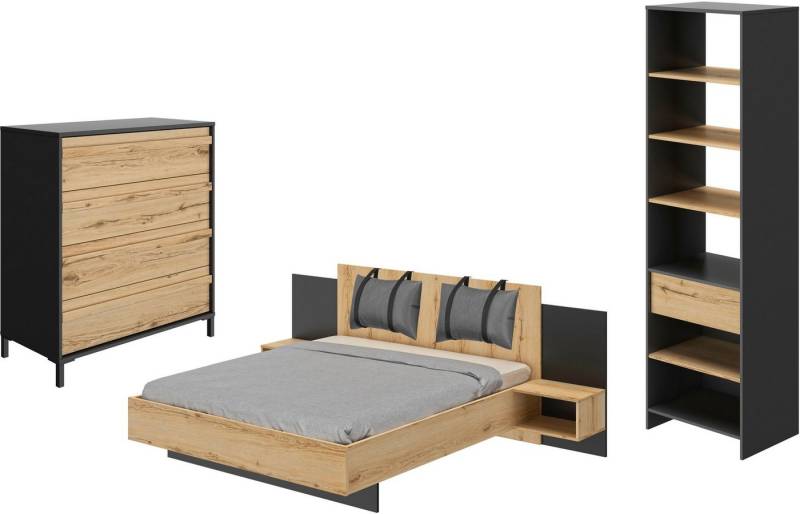 Gami Schlafzimmer-Set Mimizan, (6-tlg., Bett, 2 Kissen und inkl. 2x Nachttische, 1x Kleiderschrank, 1x Kommode) von Gami