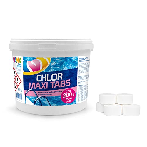 Chlortabs für Pool 200g - Langsamlöslich chlortabletten Pool - Desinfektion Chlorung Pool - Pool Chemie - Pflege für Schwimmbad - 3 kg von Gamix