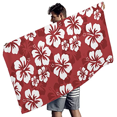 Damen Herren Rechteckig Strandtuch Badetuch Hawaii Hibiskus Blumen Rot Picknickdecken Strandmatte Handtücher Extra Groß Reisehandtuch für Spa Yoga Sport White 150x75cm von Gamoii