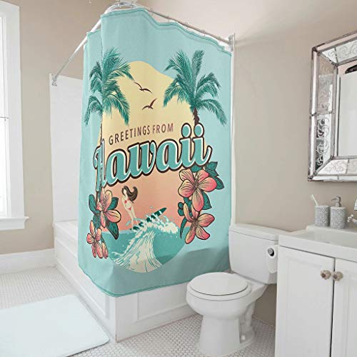 Duschvorhang Bad Vorhänge Hawaii Strand Palme Einzigartig Badewanne Vorhang Waschbar Shower Curtain mit Vorhanghaken White 180x200cm von Gamoii