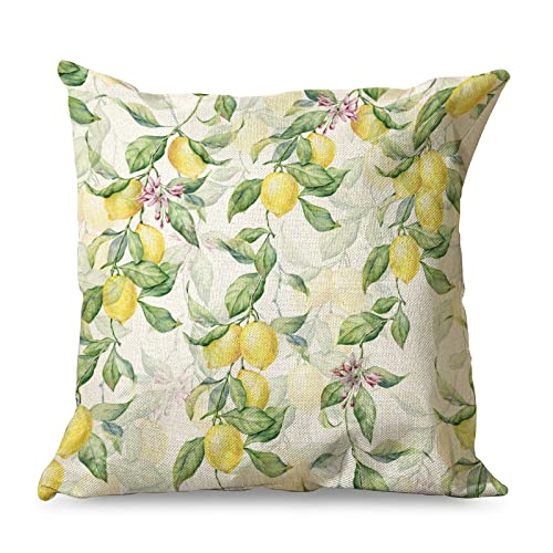 Gamoii Blumen Pflanzen Blätter Sommerfrucht Zitrone Kissenbezüge Zierkissenbezüge Leinen Kissenbezug Pillowcase Kissenhülle Print Dekokissen Bezüge mit Reißverschluss für Schlafzimmer 45x45cm von Gamoii