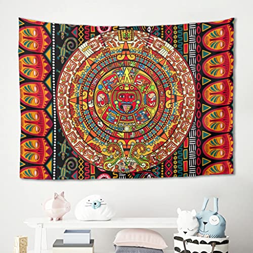 Gamoii Buntes Maya Medaillon Aztekischer Kalender Wandbehang Wandtuch Tapisserie Picknick Decke Stranddecken Yogamatte Behaglichkeit Wanddekorationen Throws White 200x150cm von Gamoii