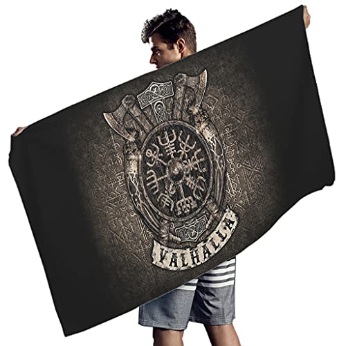 Gamoii Erwachsene Kinder Rechteck Strandtuch Badetuch Wikinger Valhalla Kompass Picknickdecken Strandmatte Frottee Badetuch Leicht Tücher für Strand Sonnenbaden White 150x75cm von Gamoii
