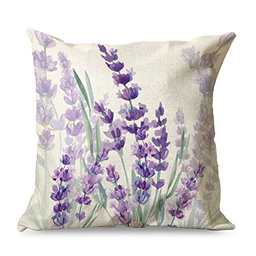 Gamoii Kissenbezüge Zierkissenbezüge Lavendel Pflanzen Lila Blumen Leinen Kissenbezug Pillowcase Sitzkissenbezüge Drucken Dekokissen Bezug mit Reißverschluss für Autos Sofa Dekor 45x45cm von Gamoii