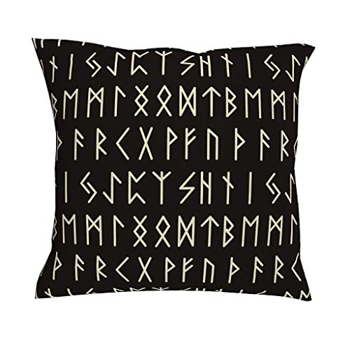 Gamoii Kissenbezüge Zierkissenbezüge Leinen Kissenbezug Wikinger Weiß Schwarze Runen Digital Pillowcase Sitzkissenbezüge Couchkissen Bezüge mit Verstecktem Reißverschluss für Home White 45 x 45 cm von Gamoii