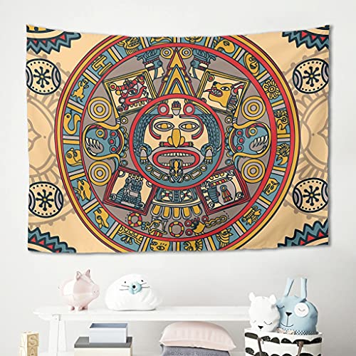 Gamoii Medaillon Alter Inka Maya Azteke Wandbehänge Wandtuch Tapestry Picknickdecke Beach Blanket Yogamatte Mehrfarbige Home Decor Bedspread White 150x150cm von Gamoii