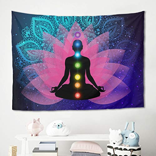 Gamoii Rosa Lotus Yoga Chakren Wandbehänge Wandteppich Tapestry Picknickdecke Beach Blanket Yoga Meditation Mat Comfort Wanddeko Tagesdecke White 200x150cm von Gamoii