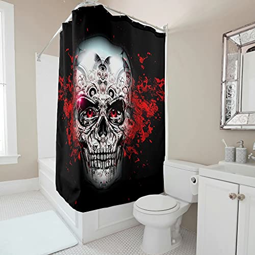 Gamoii Rote Augen Schädel Totenkopf Duschvorhänge Bad Vorhänge Einzigartig Dusche Vorhänge Wasserabweisend Duschvorhänge mit Duschvorhangringe White 180x200cm von Gamoii