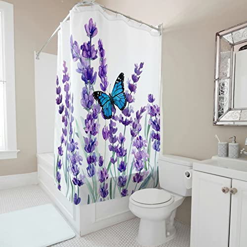Gamoii Schmetterling Lila Blumen Lavendel Duschvorhänge Bad Vorhänge 3D Digital Dusche Vorhänge Wasserdicht Badvorhänge mit Ringe Multicolor 120x200cm von Gamoii