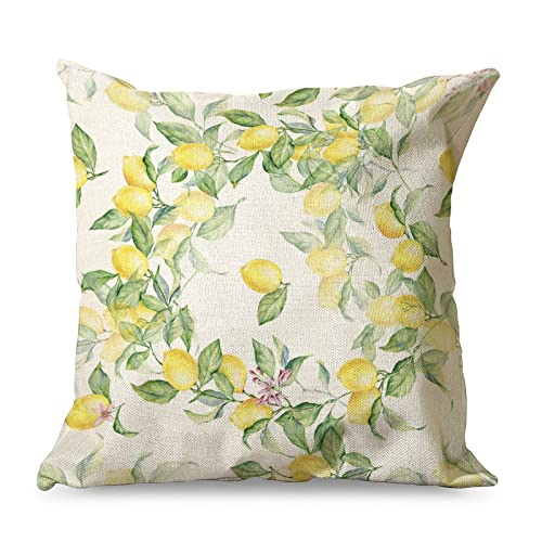 Gamoii Sommer Zitrone Früchte Kissenbezüge Zierkissenbezüge Leinen Kissenbezug Pillow Case Kissenhülle Print Lendenkissen Bezüge mit Verstecktem Reißverschluss für Wohnzimmer Dekor 45x45cm von Gamoii