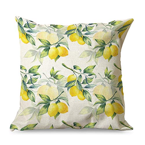 Gamoii Sommerfrucht Zitrone Kissenbezüge Zierkissenbezüge Leinen Kissenbezug Pillow Case Kissenhülle Mode Dekokissen Bezug mit Reißverschluss für Auto Büro Dekor White 45x45cm von Gamoii