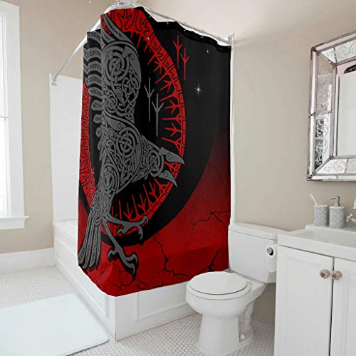 Gamoii Wikinger Rabe Nordisch Duschvorhänge Bad Vorhänge Personalisiert Dusche Vorhang Wasserdicht Shower Curtain mit Duschvorhangringen White 200x200cm von Gamoii