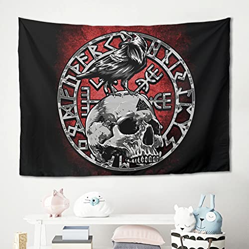 Gamoii Wikinger Runen Krähe Totenkopf Wandbehang Wandteppich Tapestries Picknick Strandtuch Strandtuch Yogamatte Hochwertigem Strand Schal Tisch Decke Tabelle Tischdecke White 150x130cm von Gamoii