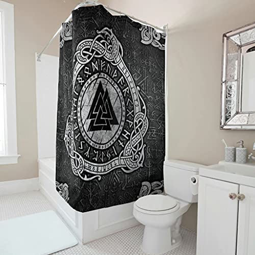 Gamoii Wikinger Runen Valknut Symbol Duschvorhänge Bad Vorhänge Badezimmer Vorhang Easy Installieren Badvorhänge mit Duschvorhangringen White 200x180cm von Gamoii