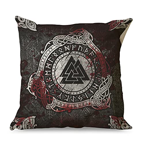 Gamoii Wikinger Symbol Runen Valknut Kissenbezüge Zierkissenbezüge Leinen Kissenbezug Pillow Case Wurfkissenbezug Printed Wurfkissen Bezug mit Reißverschluss für Schlafzimmer Dekor White 45x45cm von Gamoii