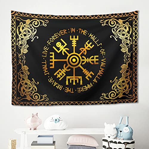 Gamoii Wikinger Symbol Runen Vegvisir Kompass Wandbehänge Wandteppich Tapisserie Picknickdecke Beach Blanket Yogamatte Hochwertigem Bed Dorm Decor Tagesdecke White 150x130cm von Gamoii