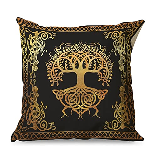 Gamoii Wikinger Symbol Yggdrasil Baum des Lebens Kissenbezüge Zierkissenbezüge Leinen Kissenbezug Pillowcase Kissenhülle Print Sofakissen Bezug mit Verstecktem Reißverschluss für White 45x45cm von Gamoii