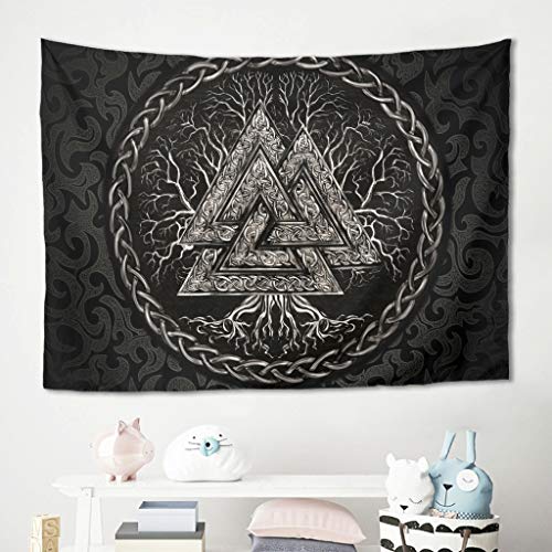 Gamoii Wikinger Valknut Yggdrasil Wandbehänge Wandteppich Tapestry Picknick Strandtuch Stranddecke Yogamatte Weiches Mikrofaser Stoff Wohnzimmer Beach Tapestry White 200x150cm von Gamoii