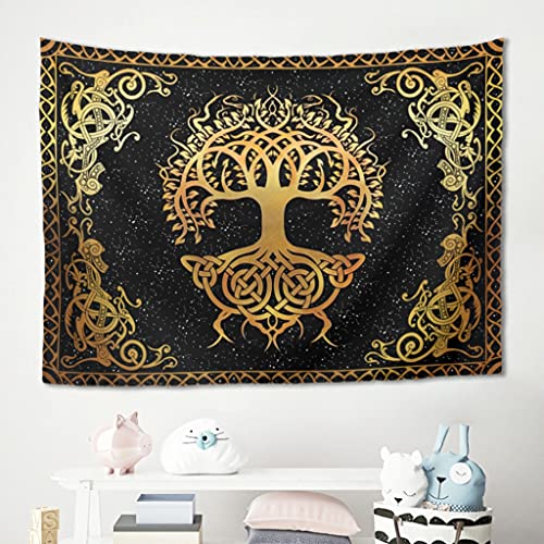 Gamoii Wikinger Yggdrasil Baum des Lebens Wandbehang Wandteppich Tapestry Picknickdecke Stranddecken Yogamatte Polyesterfaser Strand Schal Tisch Decke Sofa Cover White 150x150cm von Gamoii