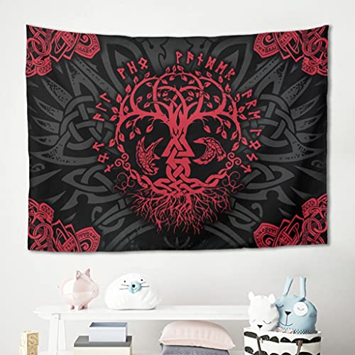 Gamoii Wikinger Yggdrasil Rot Wandbehänge Wandtuch Tapestries Picknickdecke Stranddecken Yogamatte Polyesterfaser Wohnzimmer Throw White 200x150cm von Gamoii