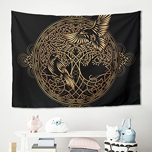 Wikinger Yggdrasil Baum des Lebens Raben Wandbehang Wandteppich Tapisserie Picknickdecke Beach Blanket Yoga Meditation Mat Weiches Mikrofaser Stoff Strand Freizeit Decke Bettdecke white 200x150cm von Gamoii