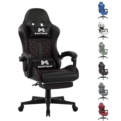 Gamtimer Gaming Stuhl,Großer Gaming Chair,Ergonomischer Bürostuhl mit Fußstütze,Gaming Stuhl 200kg,PU Leder Gaming Sessel,Höhenverstellbarer 360°Drehstuhl（Schwarz） von Gamtimer