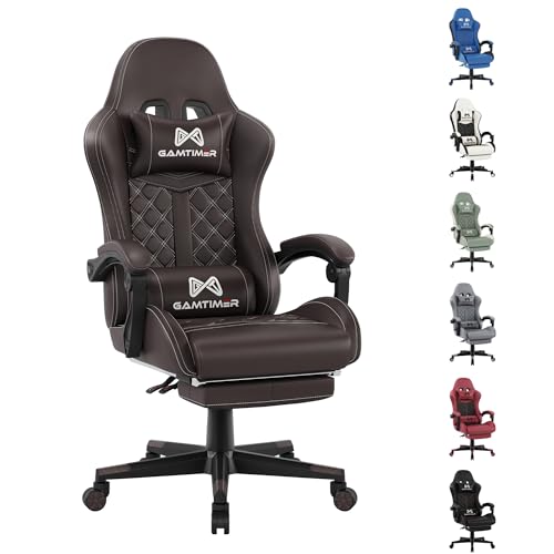 Gamtimer Gaming Stuhl,Großer Gaming Chair,Ergonomischer Bürostuhl mit Fußstütze,Gaming Stuhl 200kg,PU Leder Gaming Sessel,Höhenverstellbarer 360°Drehstuhl(Braun) von Gamtimer