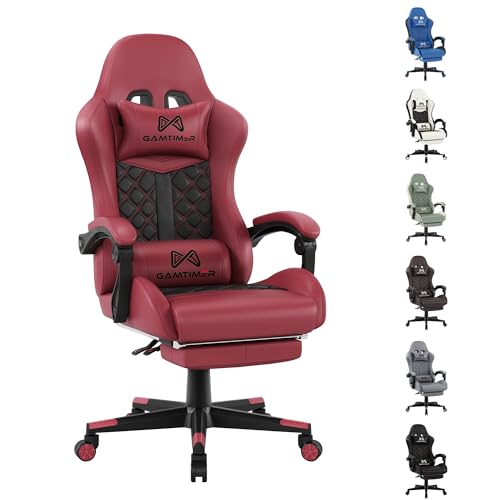 Gamtimer Gaming Stuhl,Großer Gaming Chair,Ergonomischer Bürostuhl mit Fußstütze,Gaming Stuhl 200kg,PU Leder Gaming Sessel,Höhenverstellbarer 360°Drehstuhl(ROSA) von Gamtimer