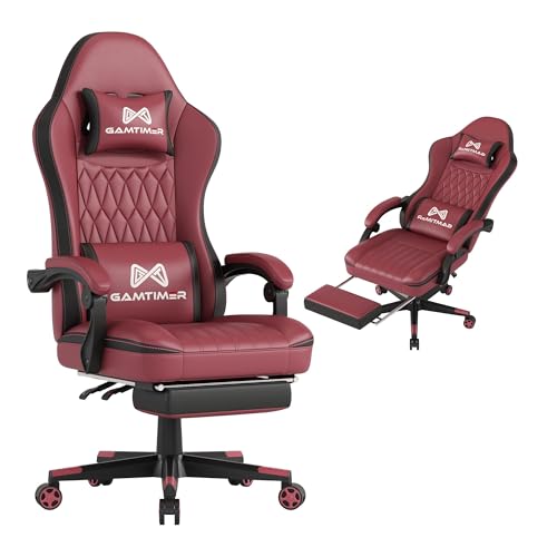 Gamtimer Gaming-Stuhl mit Fußstütze, ergonomischer Computerstuhl, atmungsaktives PU-Material mit Kopfstütze und Lendenwirbelstütze, geeignet für Silla Gamer und Erwachsene (Rot) von Gamtimer