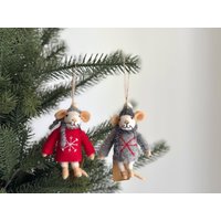 Biologisch Abbaubare Filzmäuse, Weihnachtsschmuck, Wollfilz, Ornamente, Mausfamilie, Fair-Trade-Ornamente von GanapatiCraftsCo