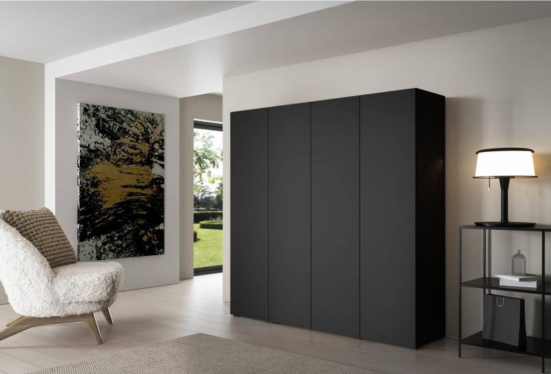 Gand Meble Drehtürenschrank Kleiderschrank OLEK in Schwarz – Push-to-Open & LED-Beleuchtung modularer Schrank aus Korpus, Aufsätzen und austauschbaren Fronten von Gand Meble