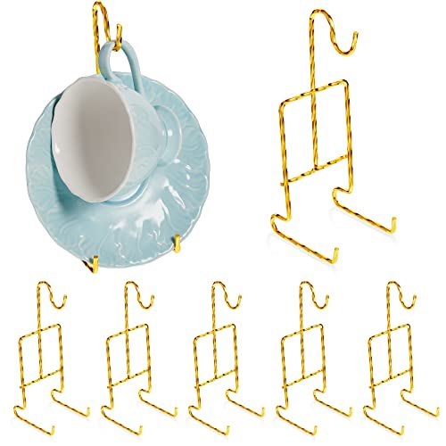 8 Stück Teetasse und Untertasse Display Ständer Halter Rack Gold Metall Tasse Untersetzer Halter Teetassenhalter Display Kaffeebecher Organizer für Teller Teekanne, 16,2 x 6,1 cm (Spiralstil) von Gandeer