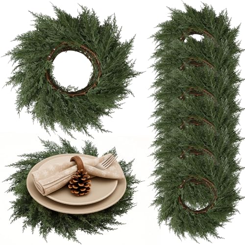 Gandeer Runde Weihnachts-Platzsets mit künstlichen Kranzzweigen, Weihnachtsgirlande, 38,1 cm, runde Winterpflanzen, Esstischmatte für Weihnachten, Party, Dekoration, Zedernholz, 6 Stück Gandeer Runde Weihnachts-Platzsets mit künstlichen Kranzzweigen, Weihnachtsgirlande, 38,1 cm, runde Winterpflanzen, Esstischmatte für Weihnachten, Party, Dekoration, Zedernholz, 6 Stück von Gandeer