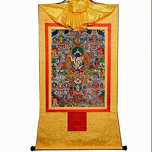 Gandhanra Thangka Tibetische Wandbehang,42 Friedliche Gottheiten des Bardo Thodol (Tibetanisches Totenbuch),Heißgeprägter Buddha Wandteppich für Zen Wohnkultur, Meditation, Spirituelle Entspannung von Gandhanra