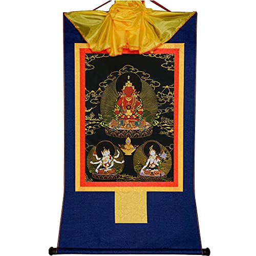 Gandhanra Thangka Tibetische Wandbehang,Amitayus Thangka,Heißgeprägter Buddha Wandteppich für Zen Wohnkultur, Meditation, Spirituelle Entspannung und Ruhe von Gandhanra