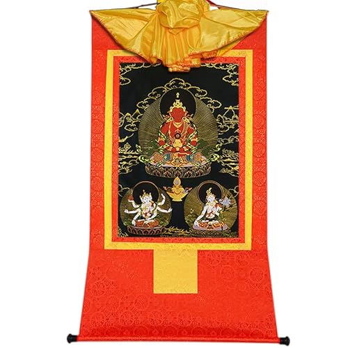 Gandhanra Thangka Tibetische Wandbehang,Amitayus Thangka,Heißgeprägter Buddha Wandteppich für Zen Wohnkultur, Meditation, Spirituelle Entspannung und Ruhe von Gandhanra