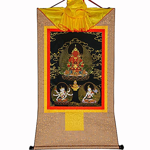 Gandhanra Thangka Tibetische Wandbehang,Amitayus Thangka,Heißgeprägter Buddha Wandteppich für Zen Wohnkultur, Meditation, Spirituelle Entspannung und Ruhe von Gandhanra