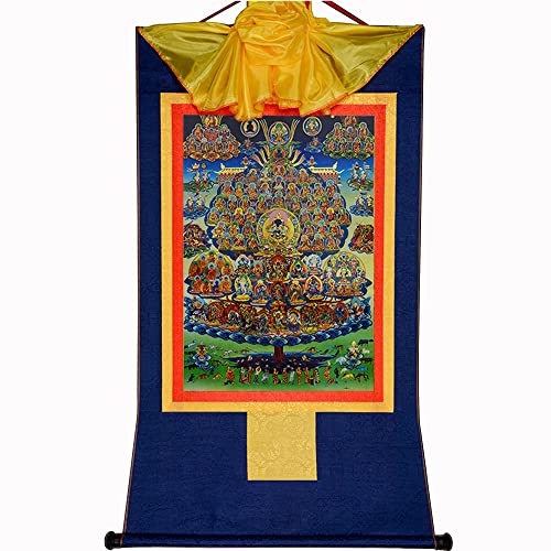 Gandhanra Thangka Tibetische Wandbehang,Karma Kagyü Zufluchtsbaum Thangka,Heißgeprägter Buddha Wandteppich für Zen Wohnkultur, Meditation, Spirituelle Entspannung und Ruhe von Gandhanra