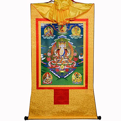 Gandhanra Thangka Tibetische Wandbehang,Ushnishavijaya Thangka,Heißgeprägter Buddha Wandteppich für Zen Wohnkultur, Meditation, Spirituelle Entspannung und Ruhe von Gandhanra