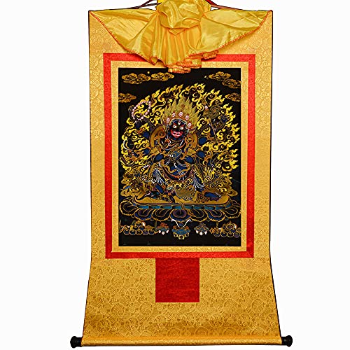 Gandhanra Thangka Tibetische Wandbehang,Mahakala Thangka,Heißgeprägter Buddha Wandteppich für Zen Wohnkultur, Meditation, Spirituelle Entspannung und Ruhe von Gandhanra