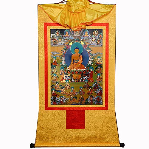 Gandhanra Thangka Tibetische Wandbehang,Shakyamuni und die Achtzehn Arhats,Heißgeprägter Buddha Wandteppich für Zen Wohnkultur, Meditation, Spirituelle Entspannung und Ruhe von Gandhanra