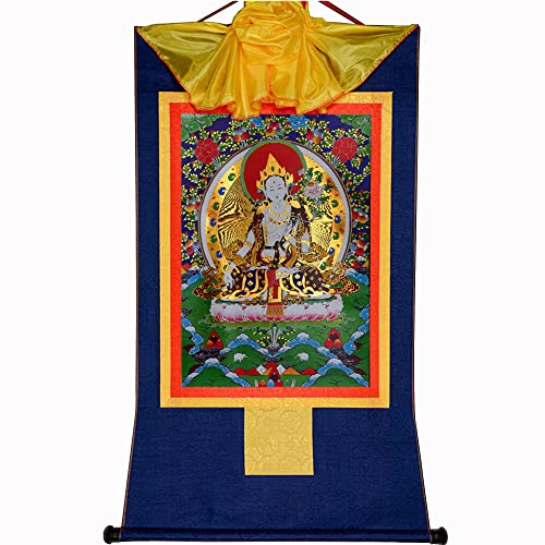 Gandhanra Thangka Tibetischer Wandbehang,Weiße Tara Thangka,Heißgeprägter Buddha Wandteppich für Zen Wohnkultur, Meditation, Spirituelle Entspannung und Ruhe von Gandhanra