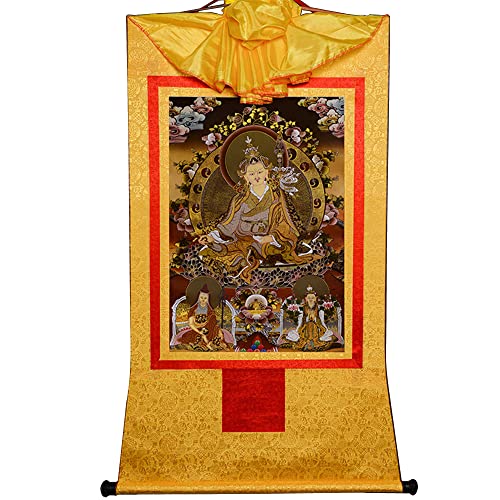 Gandhanra Thangka Tibetische Wandbehang,Guru Rinpoche Thangka,Heißgeprägter Buddha Wandteppich für Zen Wohnkultur, Meditation, Spirituelle Entspannung und Ruhe von Gandhanra
