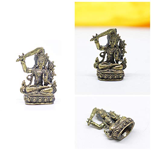 Gandhanra Tibetische Tantrische Mini Buddha Statue-Manjusri (Buddha der Weisheit),handgeschnitzt aus Nepal,Antik Messing Optik,Figuren Zum Sammeln,Meditieren,Dekorieren von Gandhanra