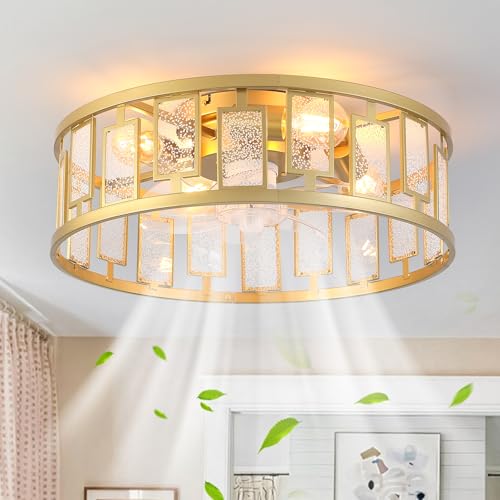 Ganeed Käfig Deckenventilator mit Lichtern Crystal Style Farmhouse Deckenbeleuchtung Low Profile Decke Einbauleuchte E27 mit Fernbedienung Gold Square 4 Lichter Ganeed Käfig Deckenventilator mit Lichtern Crystal Style Farmhouse Deckenbeleuchtung Low Profile Decke Einbauleuchte E27 mit Fernbedienung Gold Square 4 Lichter von Ganeed